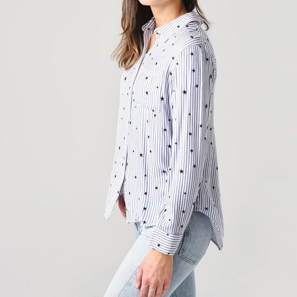 Rails Taylor Flocked moon and star Striped Collared Button up Blue White Xs - Picture 1 of 10
